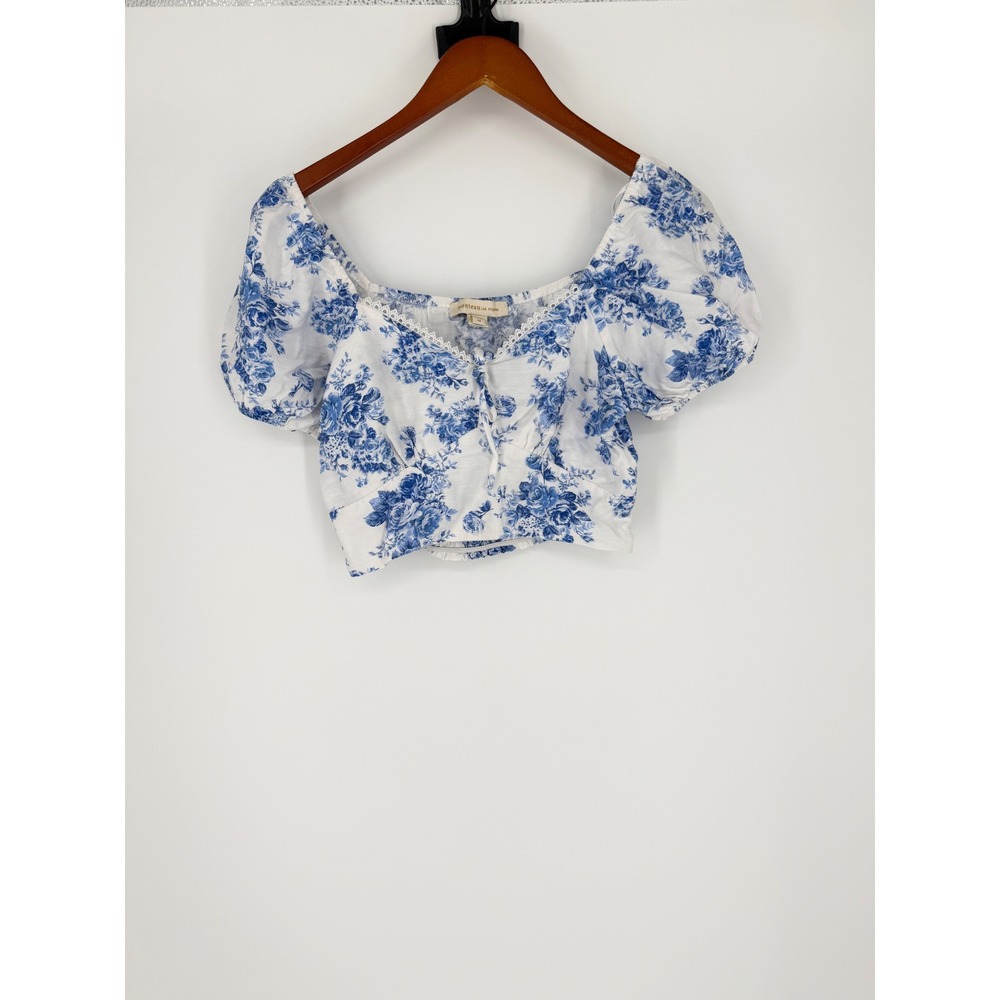 Monteau Womens Puff Sleeve Crop Top Medium Cottagecore Floral Coquette Romantic